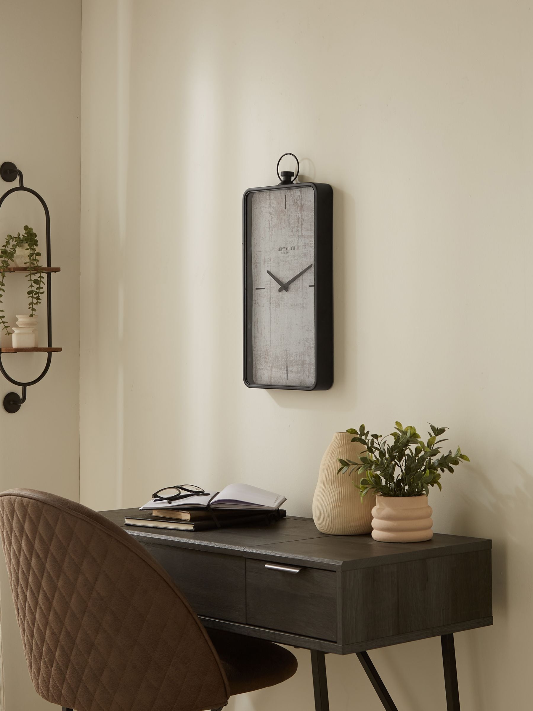 Brompton black rectangular wall clock 53cm x 25.5cm x 5cm - British product