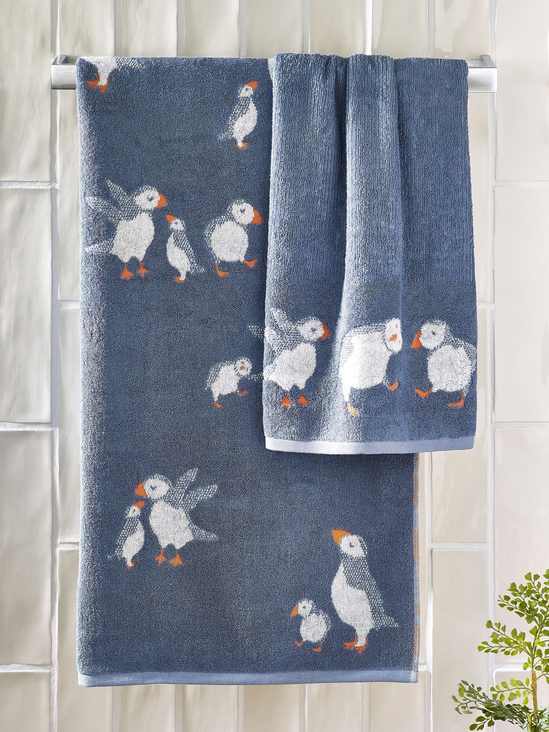 Blue Puffin 100% cotton towels blue (British brand)