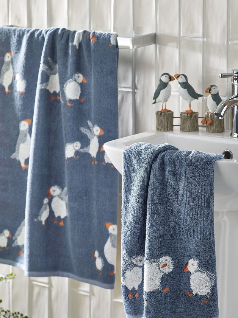 Blue Puffin 100% cotton towels blue (British brand)