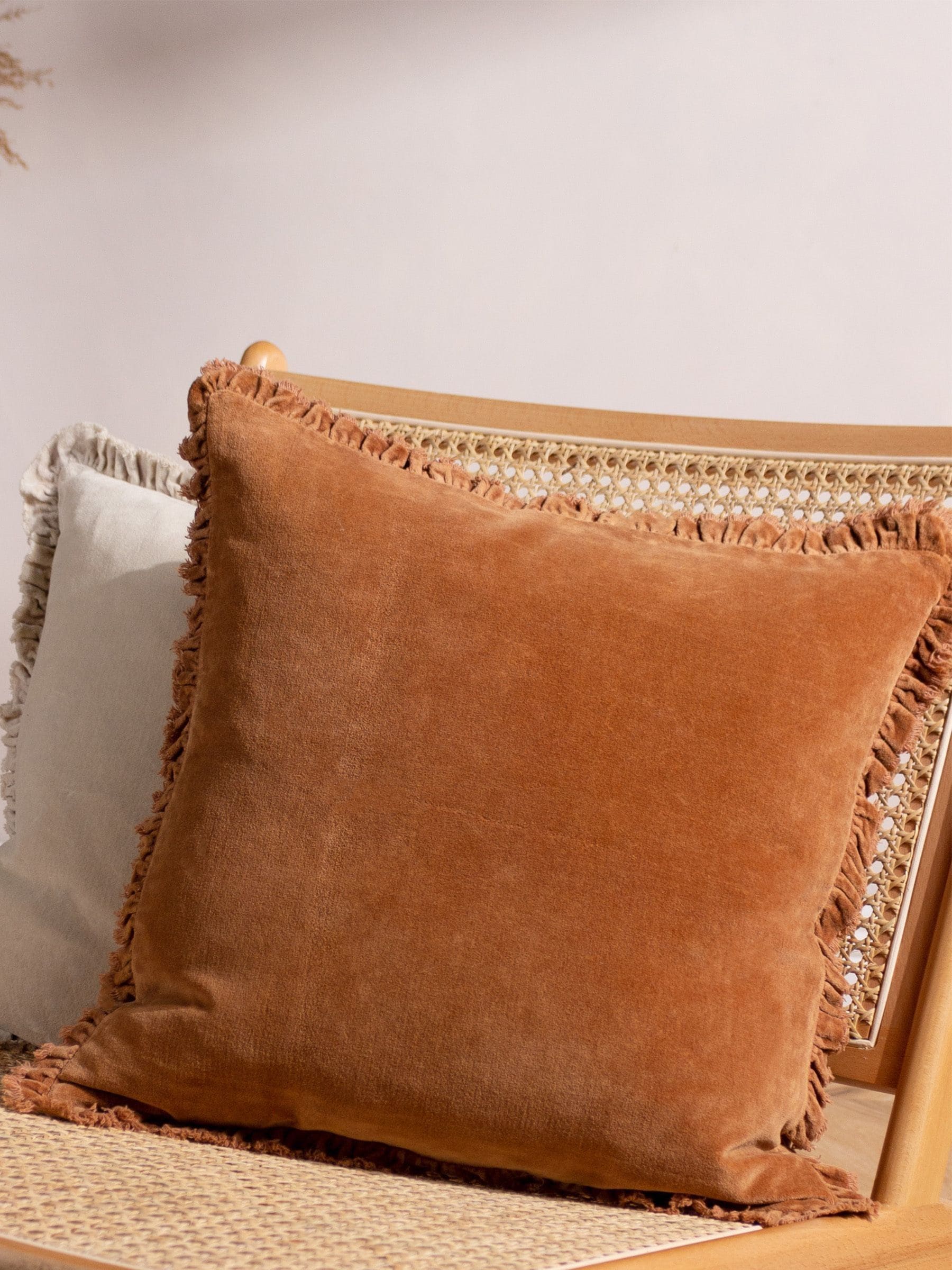 Yard Rust Orange Bertie Washed Cotton Velvet Cushion