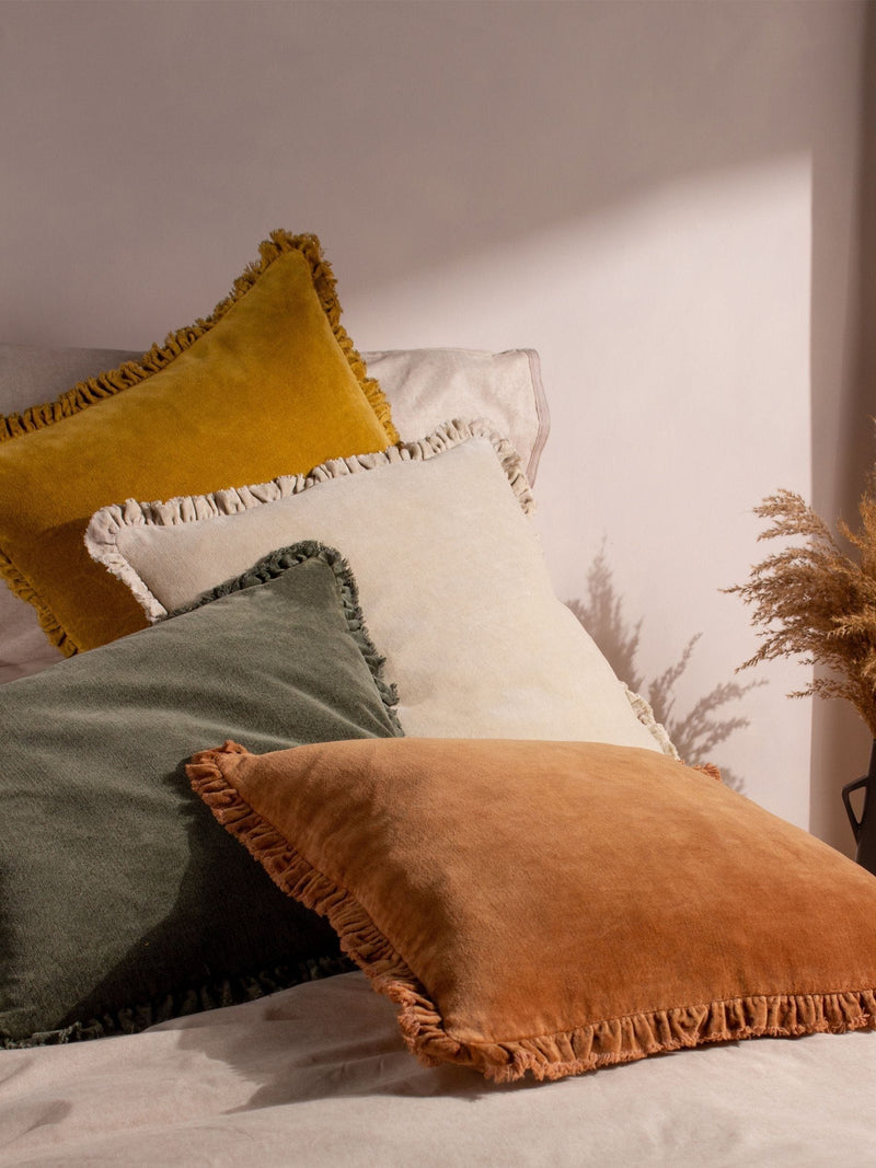 Yard Rust Orange Bertie Washed Cotton Velvet Cushion