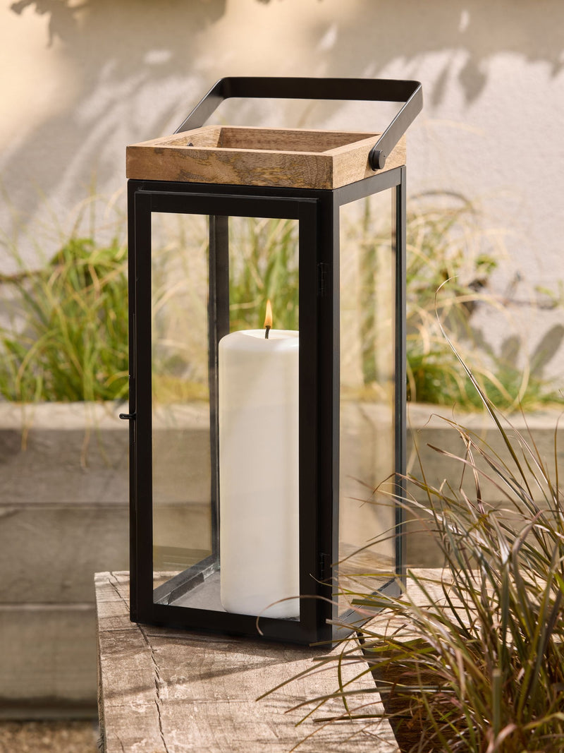 Black Bronx Extra Large Wood And Glass Lantern