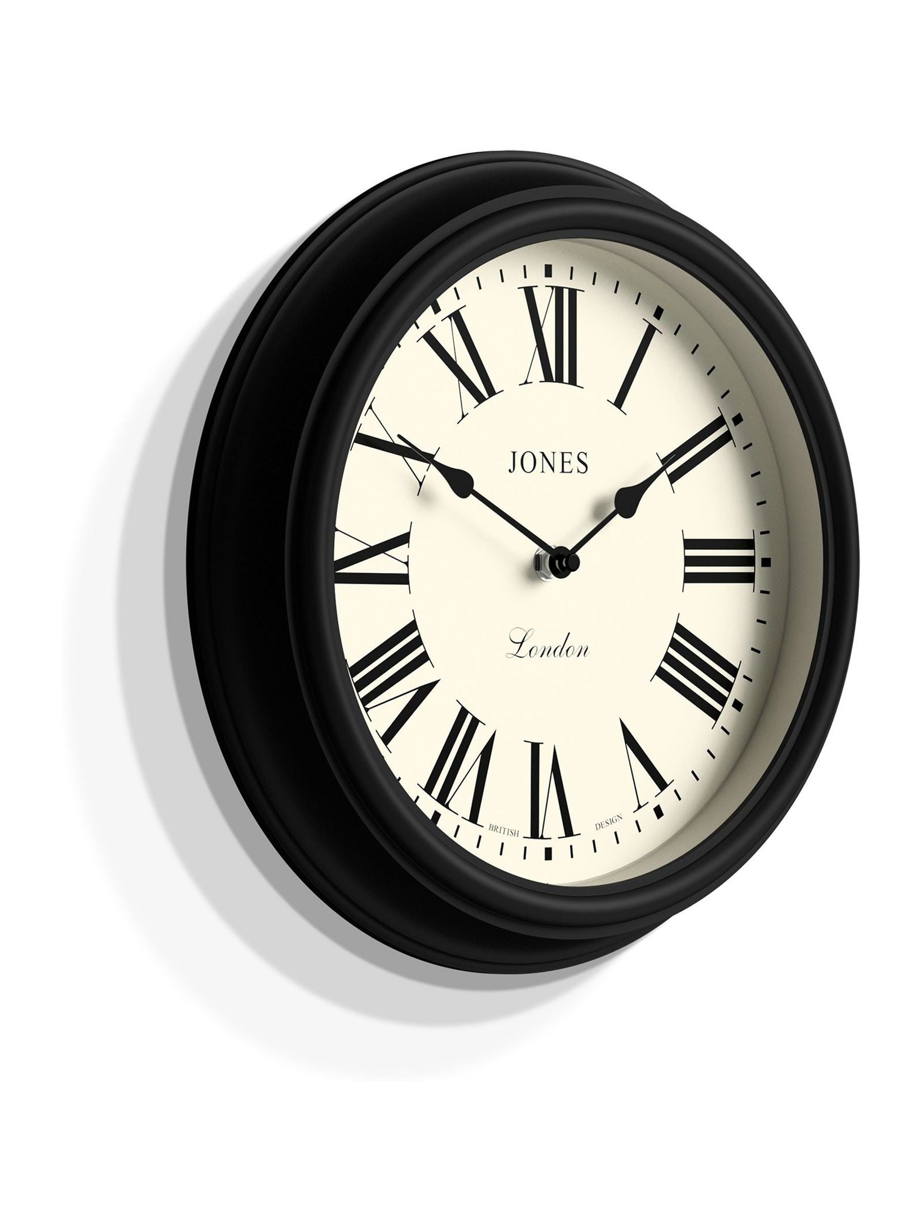 Jones Clocks black Roman numeral wall clock 30.5cm, UK version