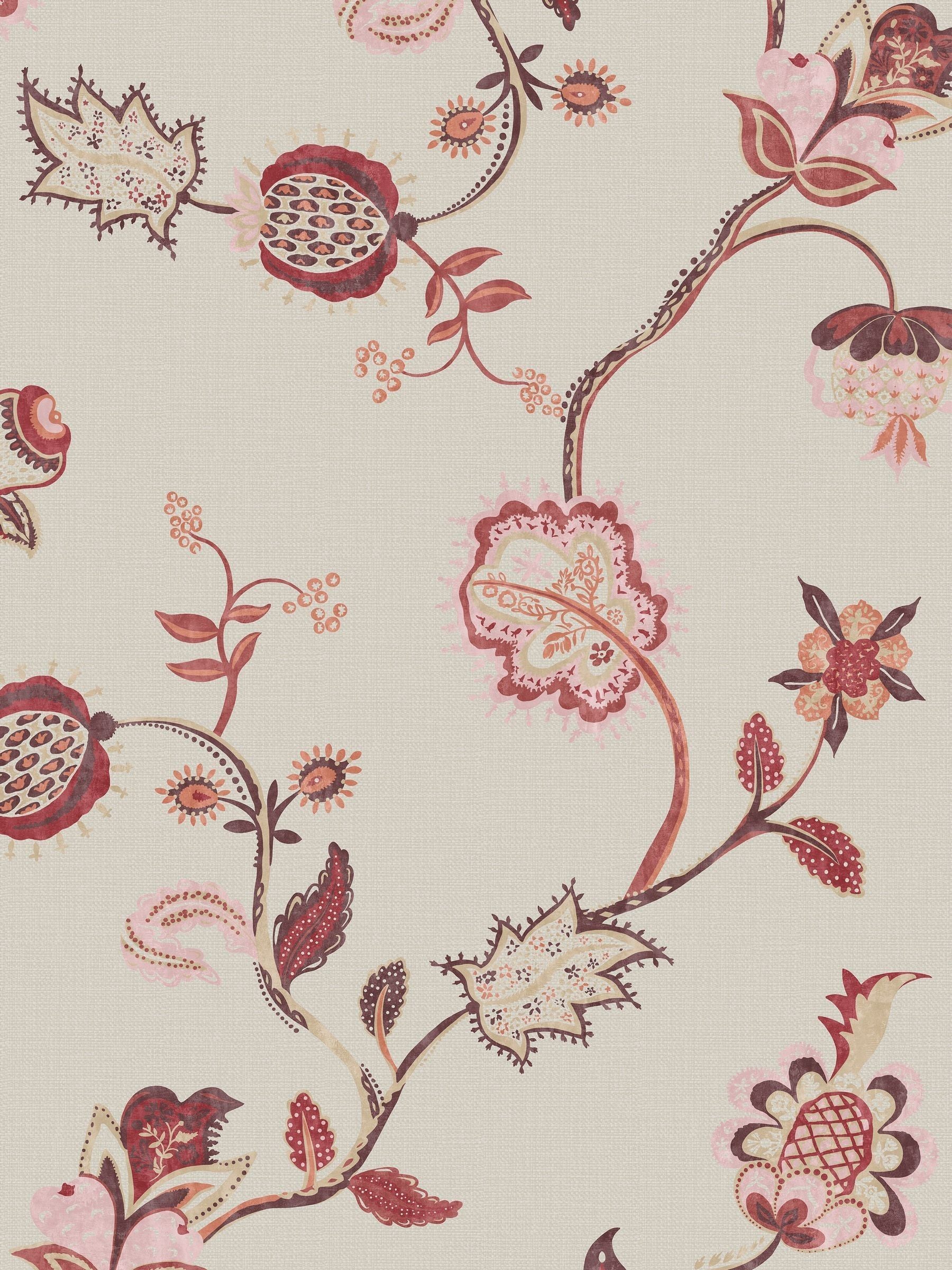 Joules wallpaper sample red pink Tree of Life floral A4 (British brand)