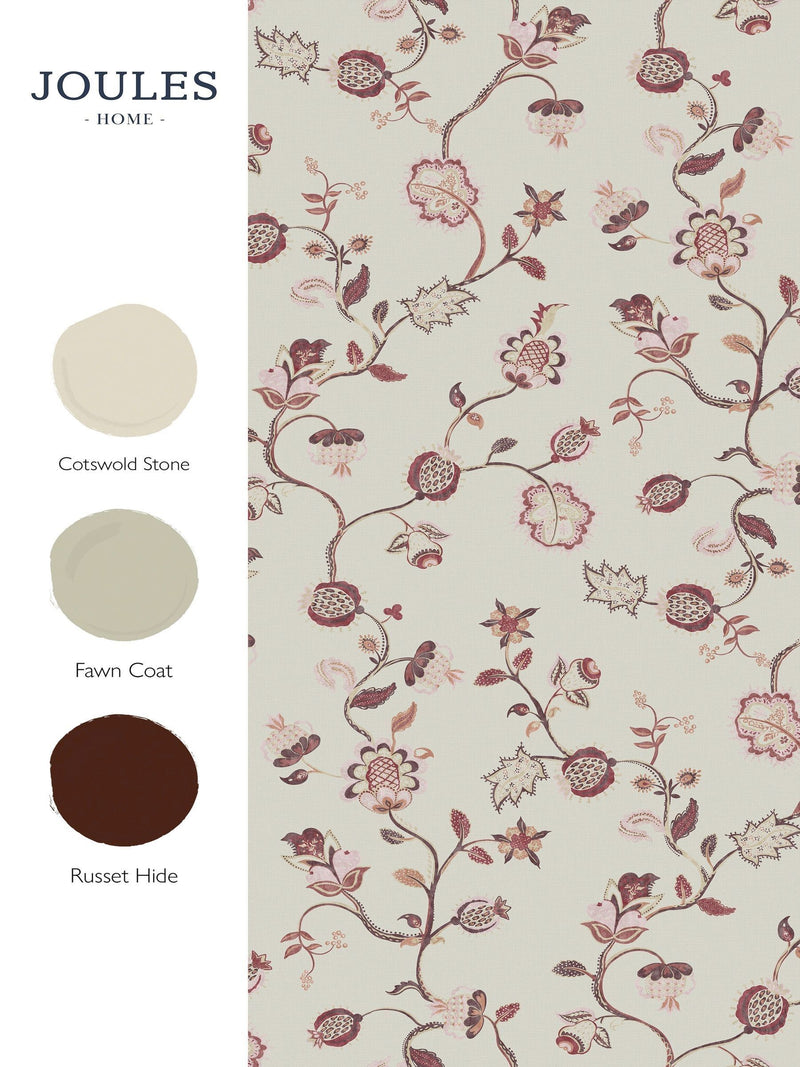Joules wallpaper sample red pink Tree of Life floral A4 (British brand)