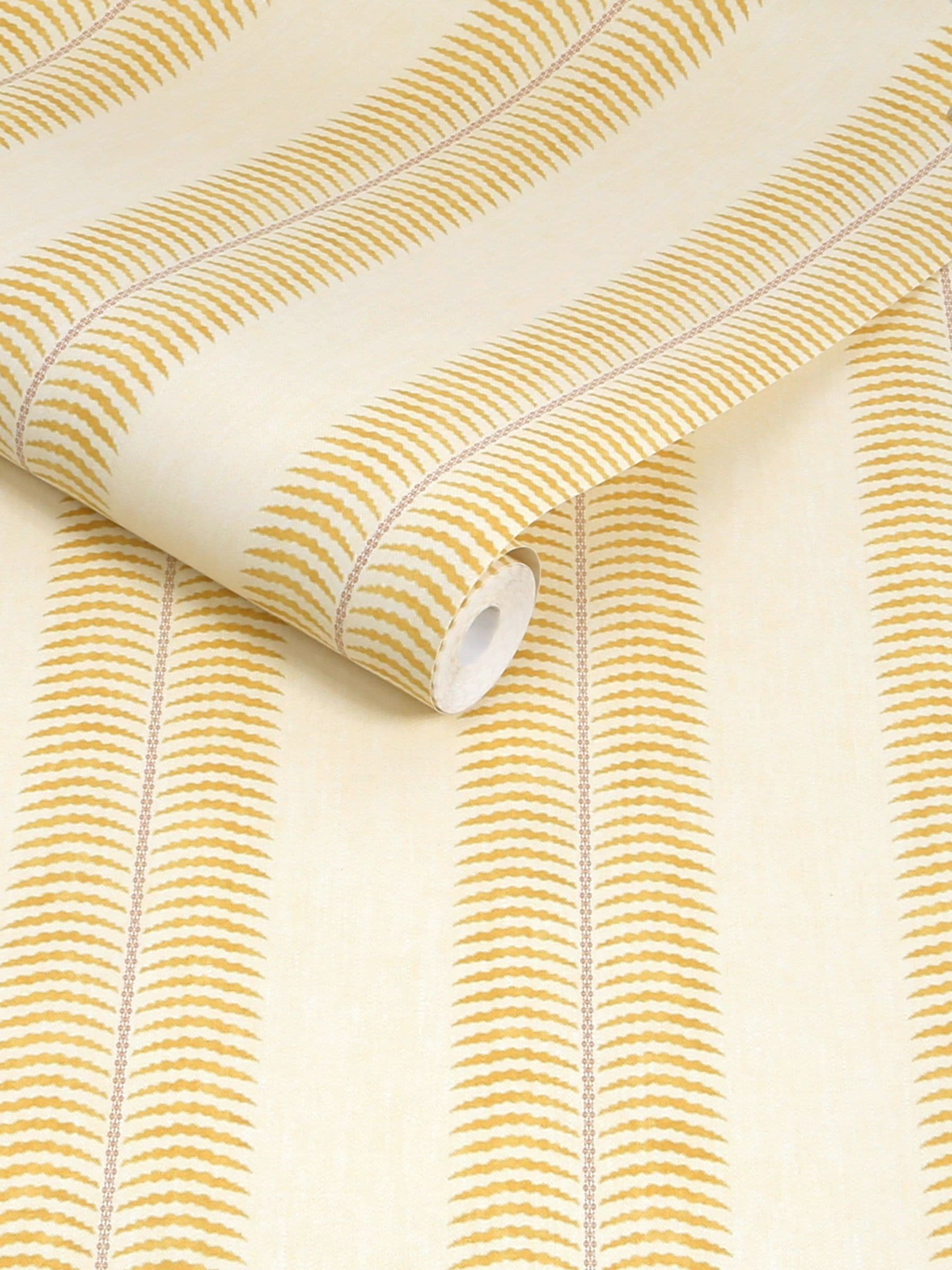 Joules wallpaper sample cream yellow palm leaf stripe A4 - British product