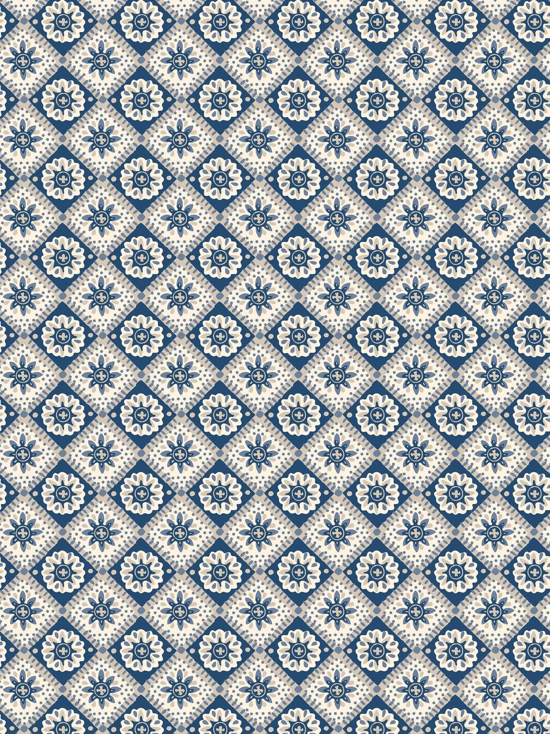 Joules wallpaper sample Navy Cream Meadow Geo A4 (British brand)