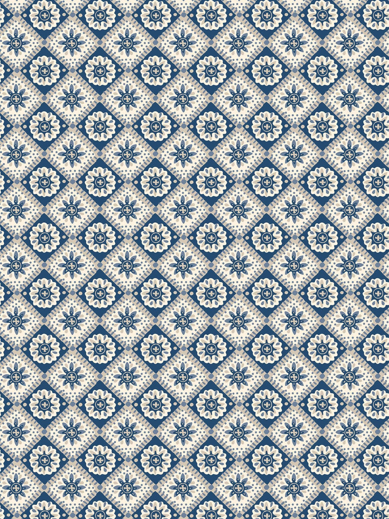 Joules wallpaper sample Navy Cream Meadow Geo A4 (British brand)