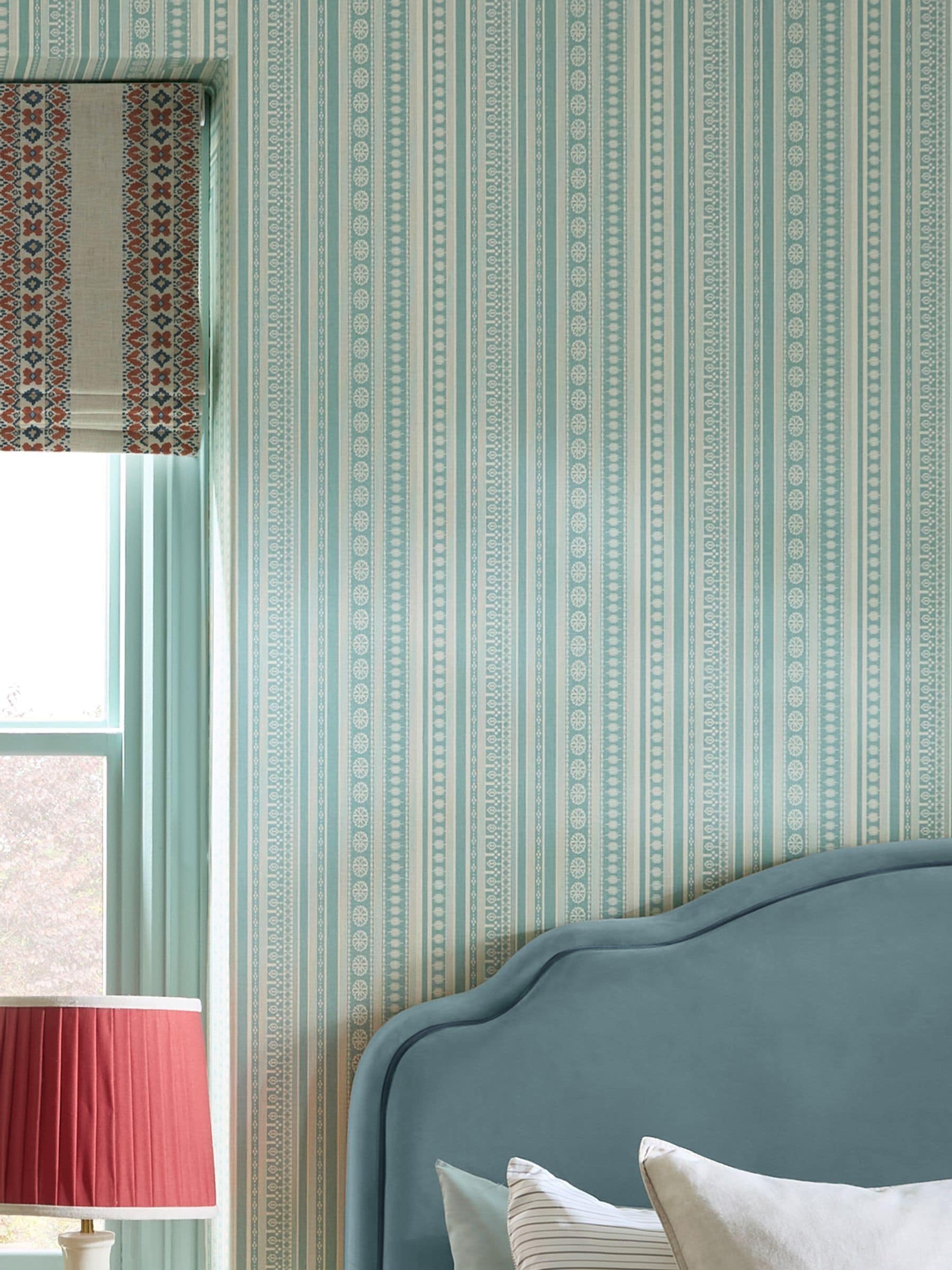 Joules wallpaper sample duck egg blue stripe A4, imported from the UK