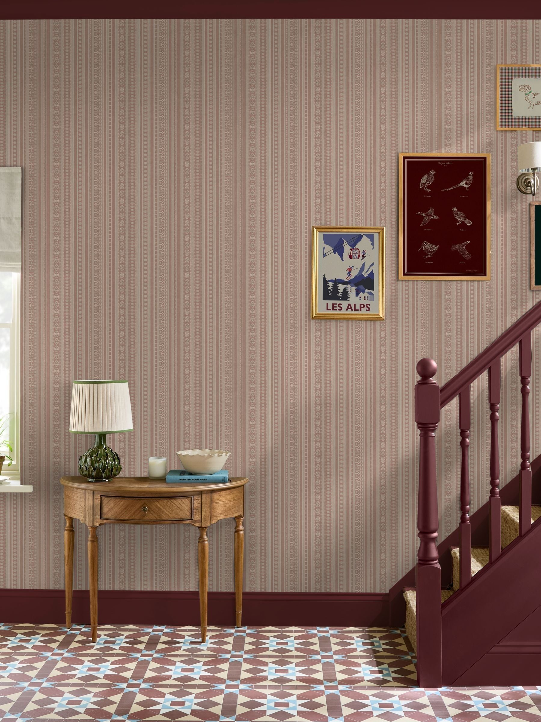 Joules Pink Decorative Stripe wallpaper sample A4, imported from the UK