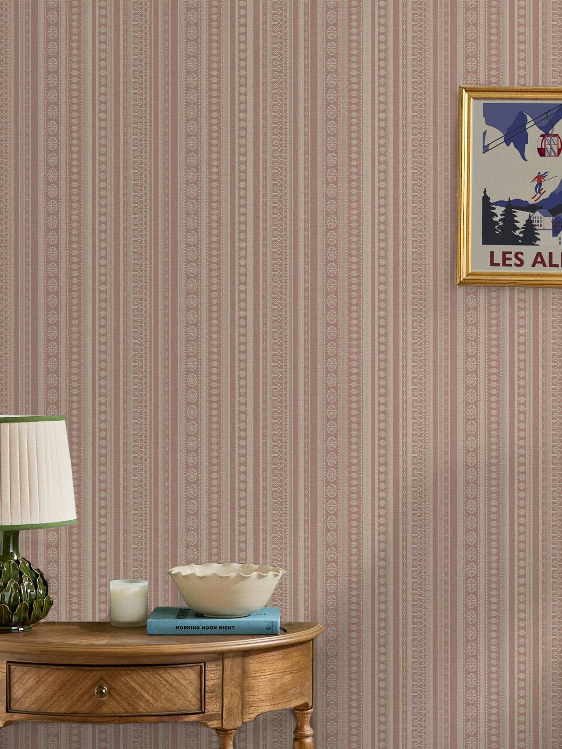 Joules Pink Decorative Stripe wallpaper sample A4, imported from the UK