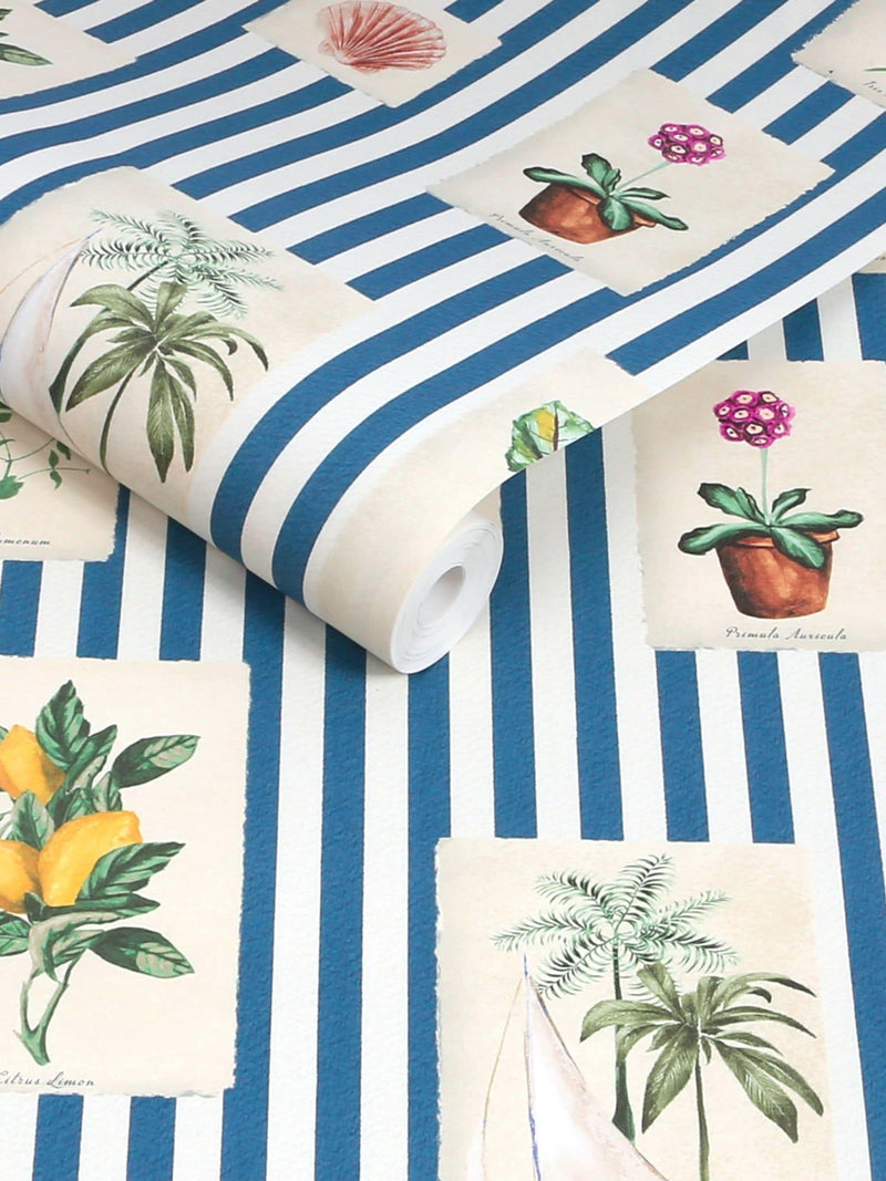 Joules wallpaper sample blue stripe A4, imported from the UK