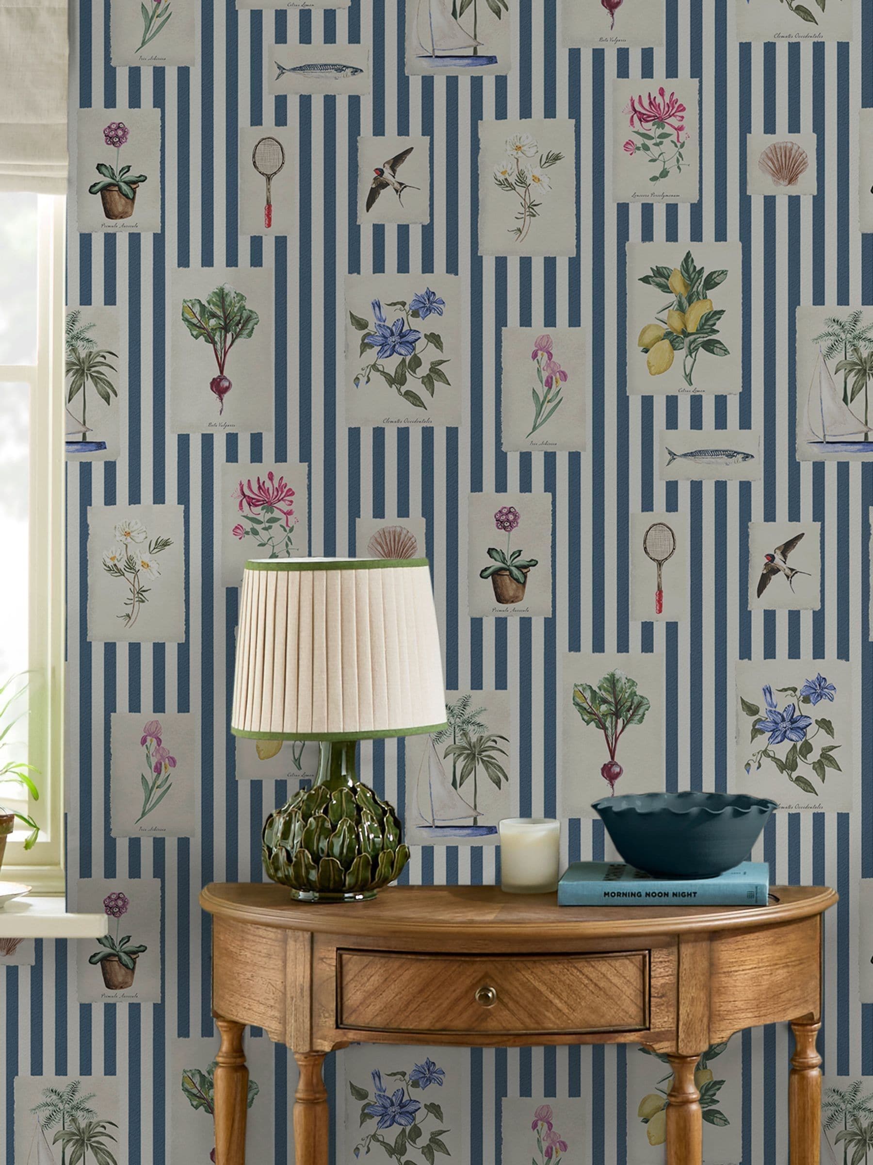 Joules wallpaper sample blue stripe A4, imported from the UK