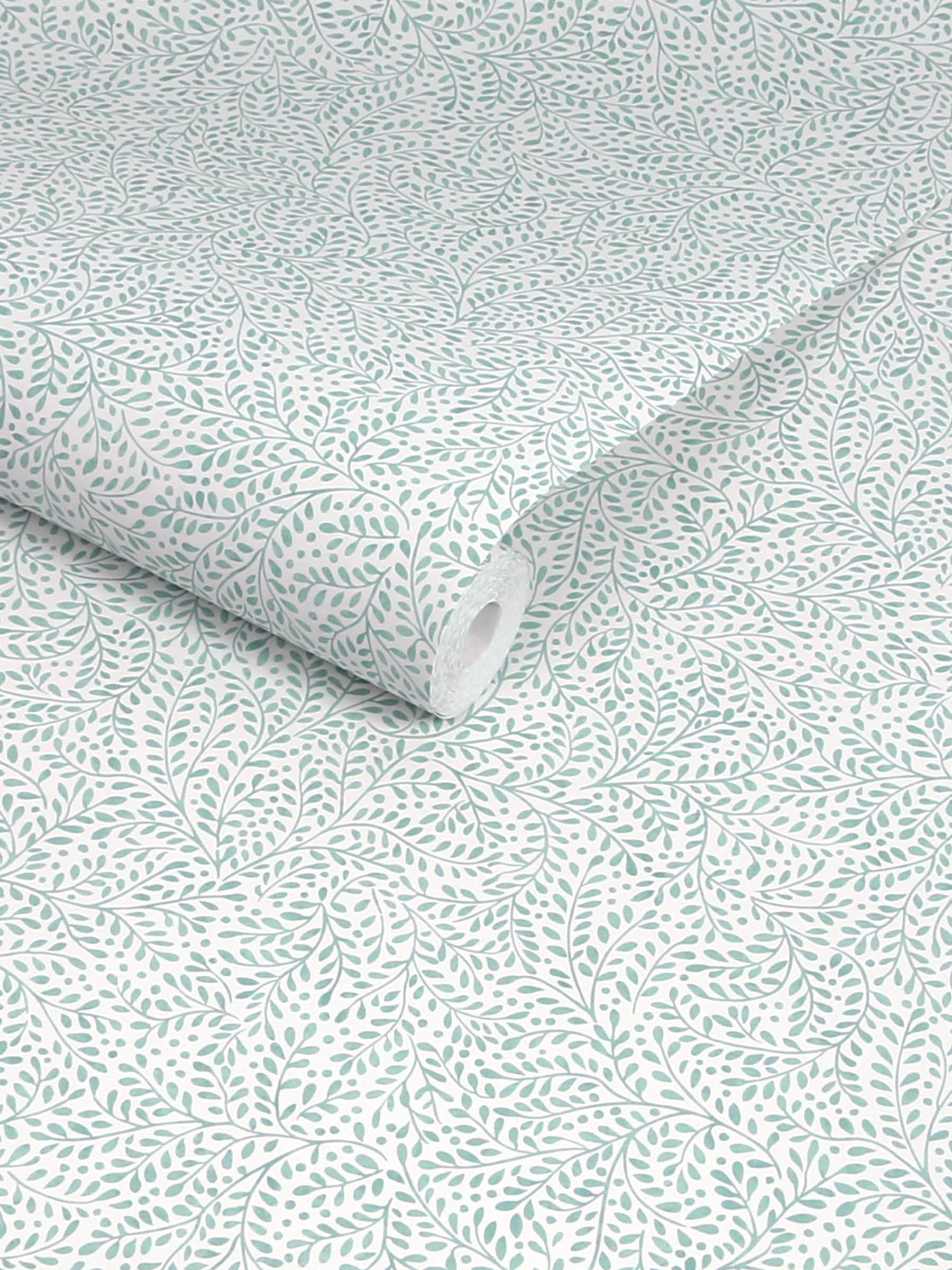 Joules Willow Leaf wallpaper sample duck egg blue, UK version