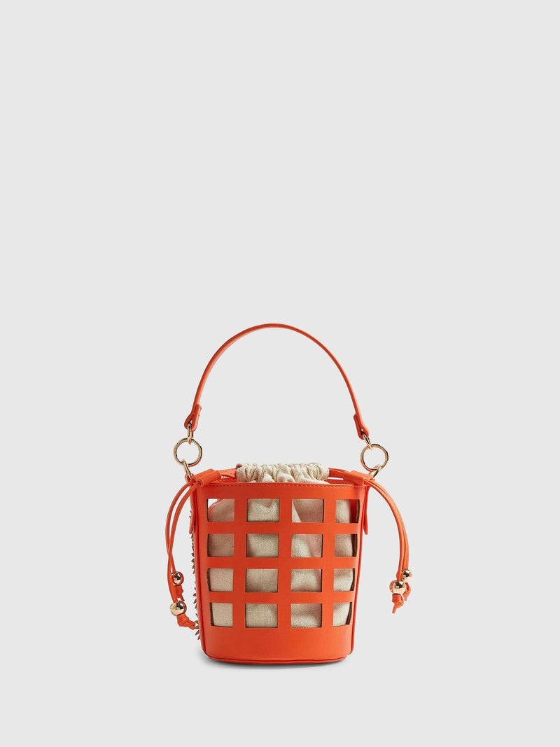 River Island orange 3D floral cut out bucket bag - British product