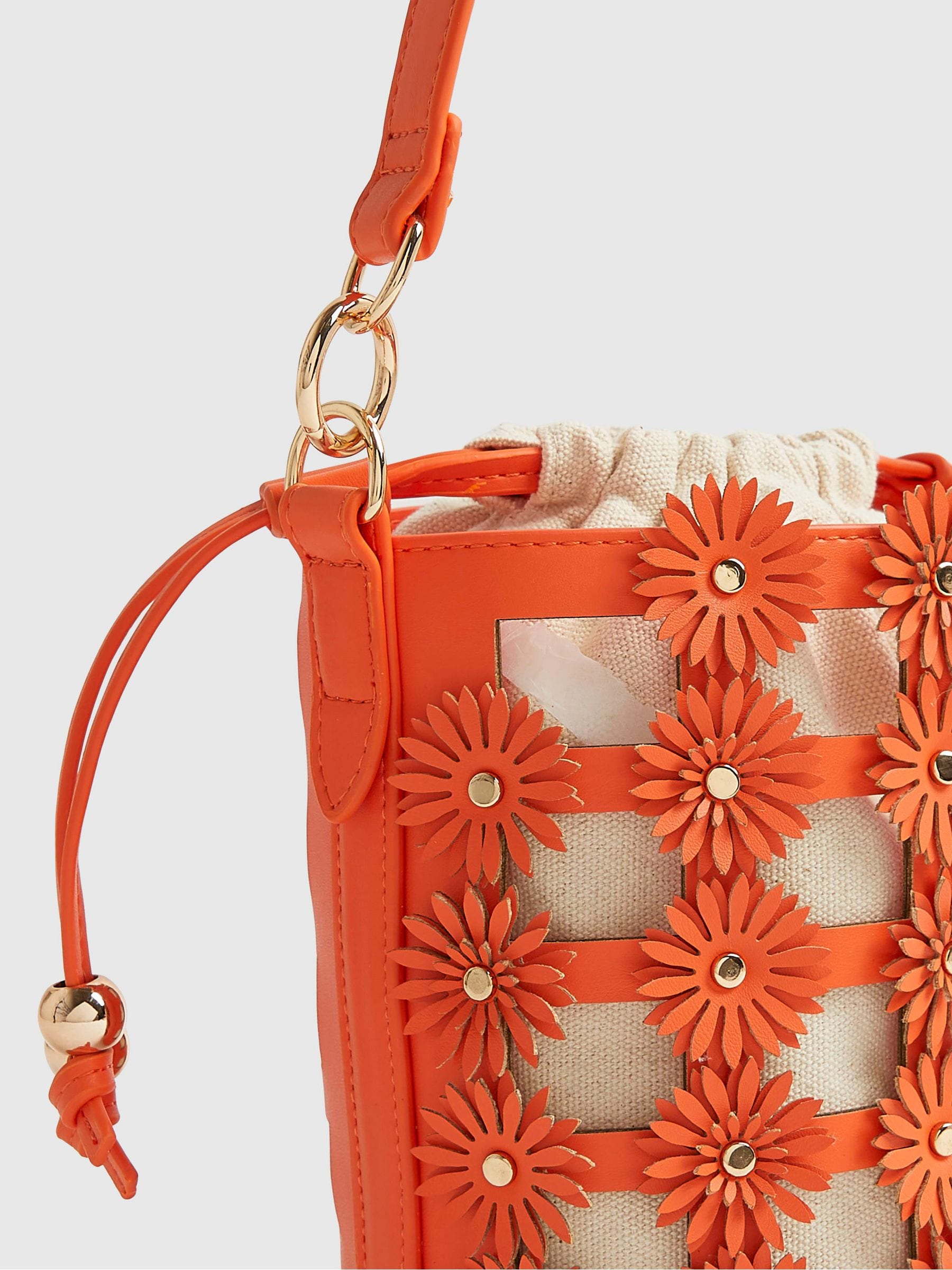 River Island orange 3D floral cut out bucket bag - British product
