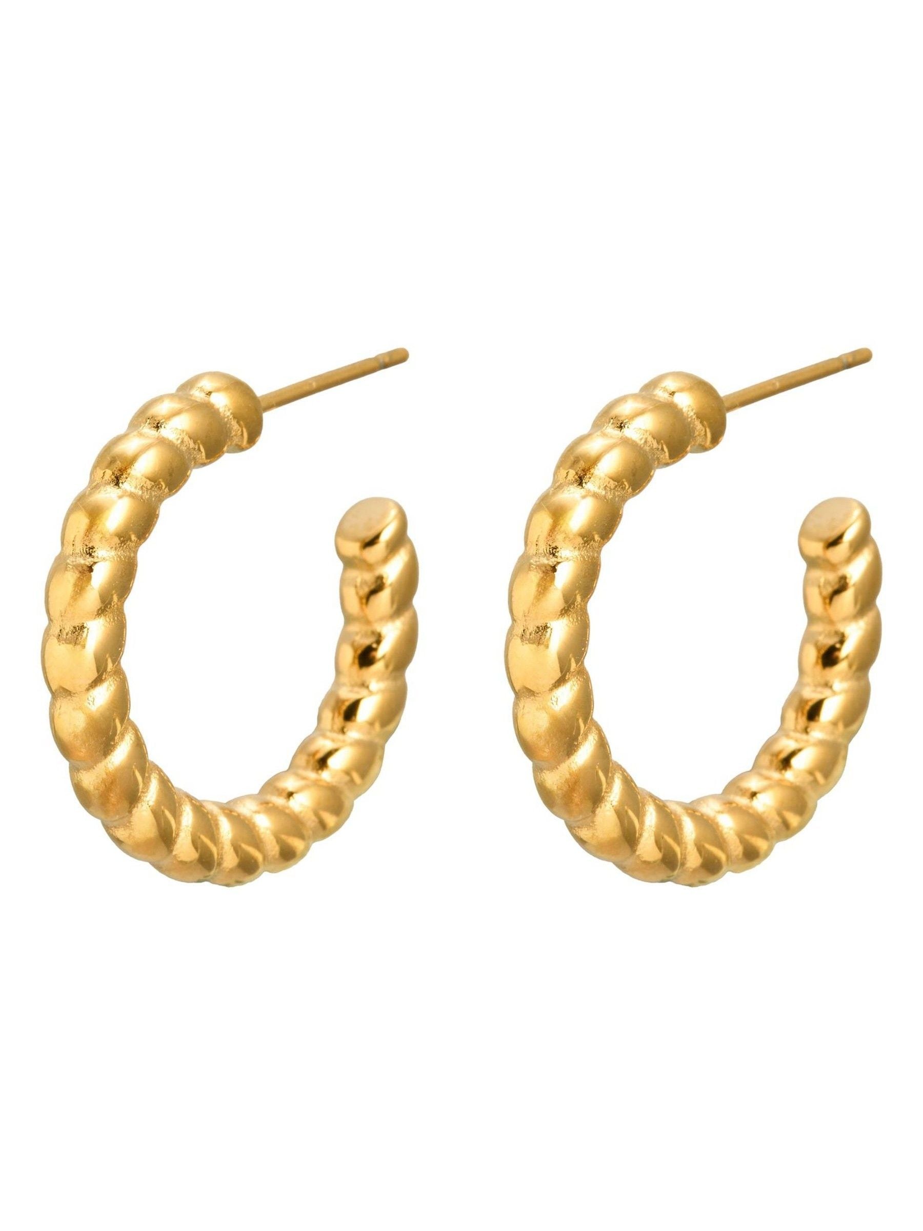 Oliver Bonas gold tone waterproof curved edge hoop earrings, UK version