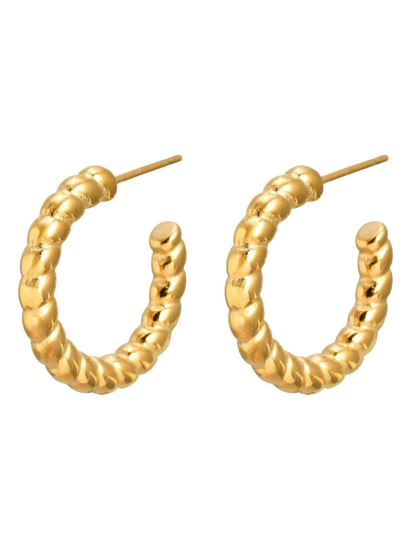 Oliver Bonas gold tone waterproof curved edge hoop earrings, UK version