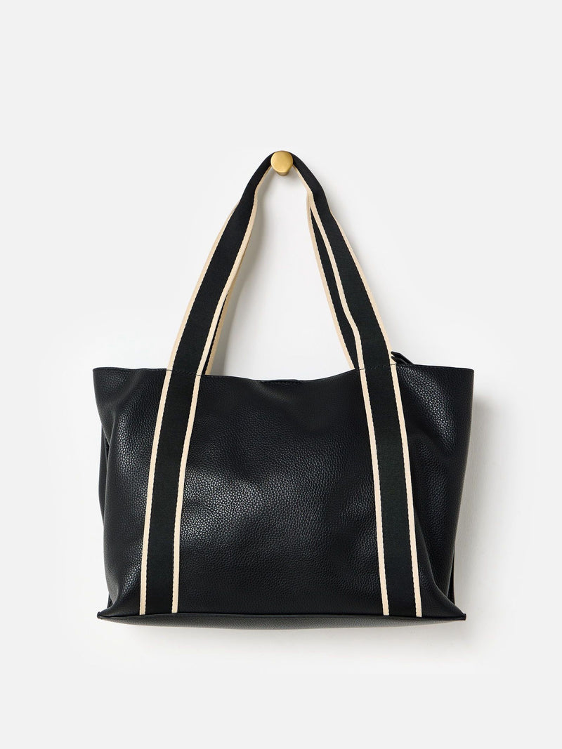 Oliver Bonas Black Emma tote bag with striped straps, British brand