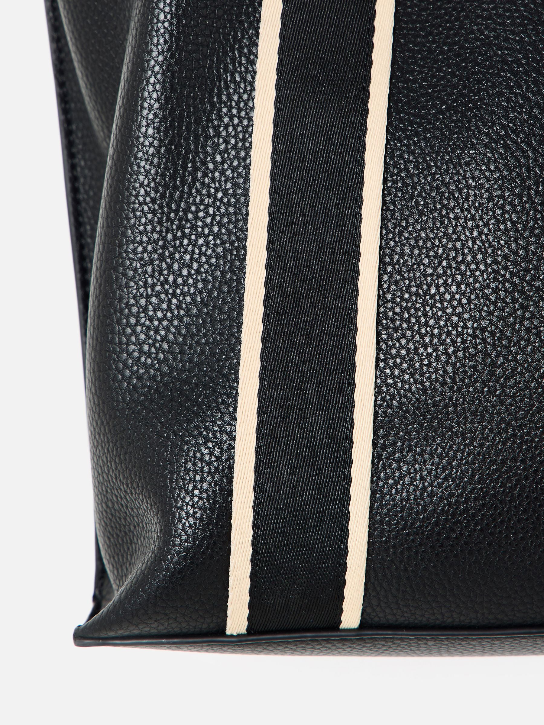 Oliver Bonas Black Emma tote bag with striped straps, British brand