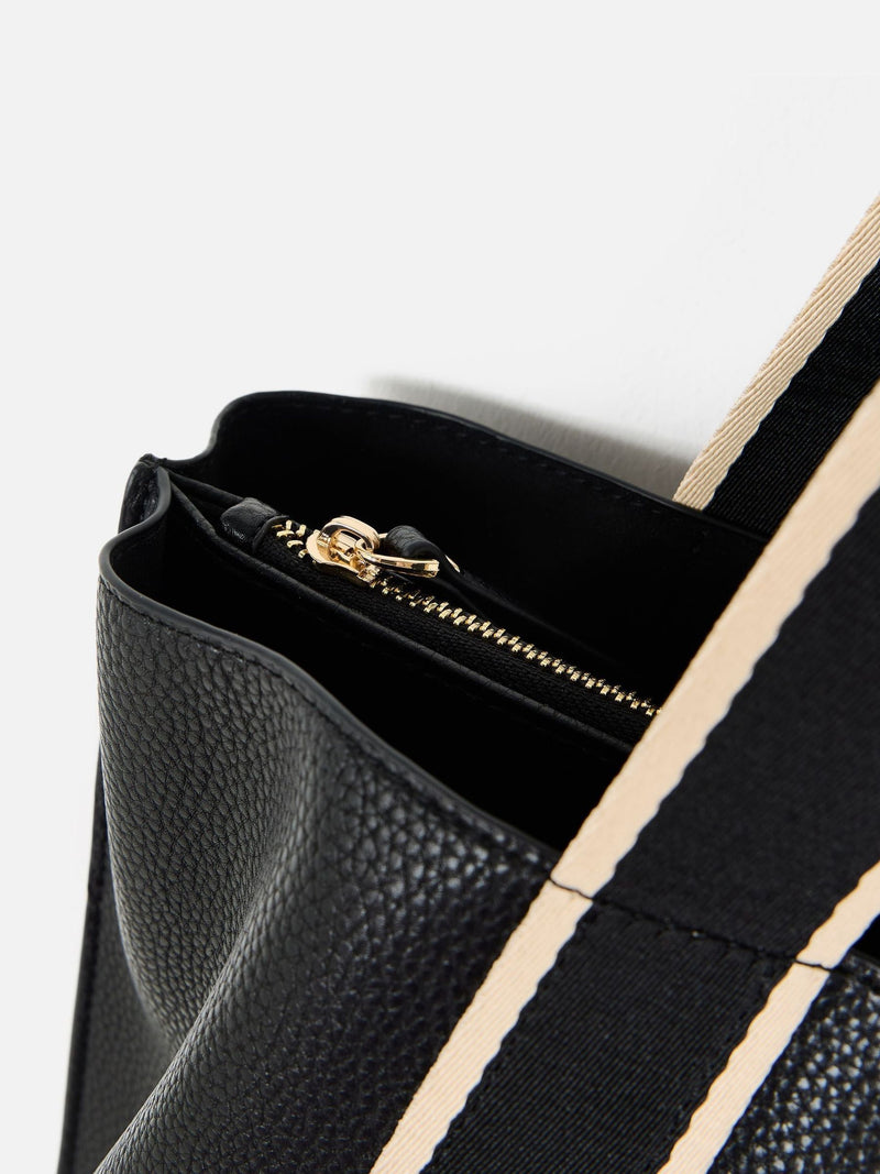 Oliver Bonas Black Emma tote bag with striped straps, British brand