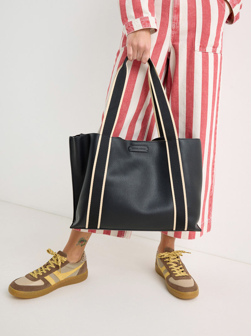 Oliver Bonas Black Emma tote bag with striped straps, British brand