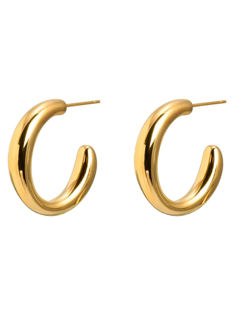 Oliver Bonas gold tone waterproof chunky hoop earrings, imported from the UK