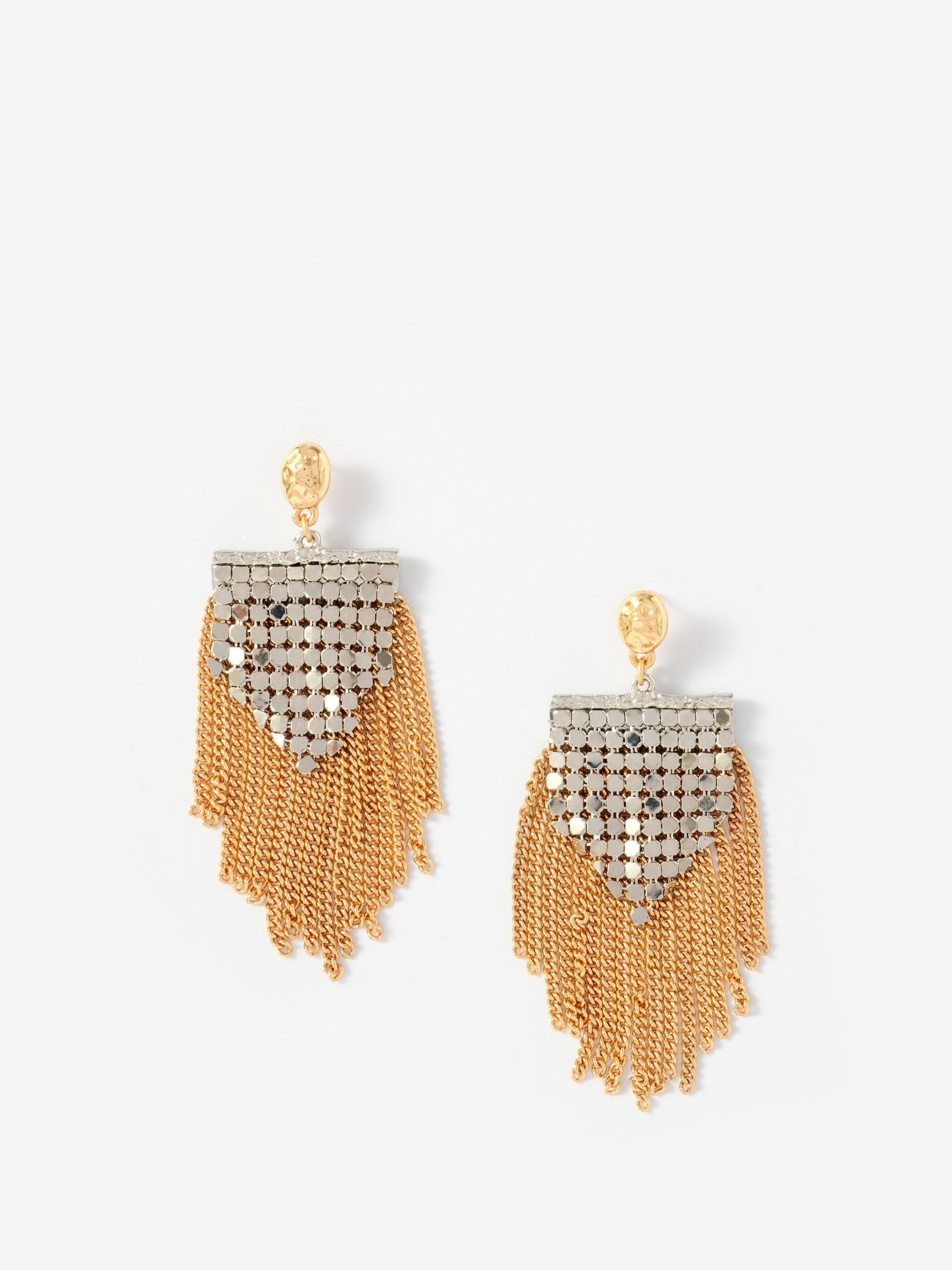 Mint Velvet gold mixed metal fringe earrings, UK version