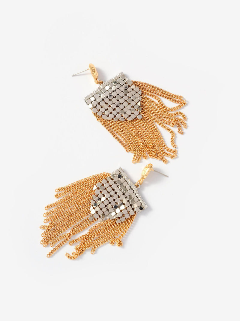 Mint Velvet gold mixed metal fringe earrings, UK version