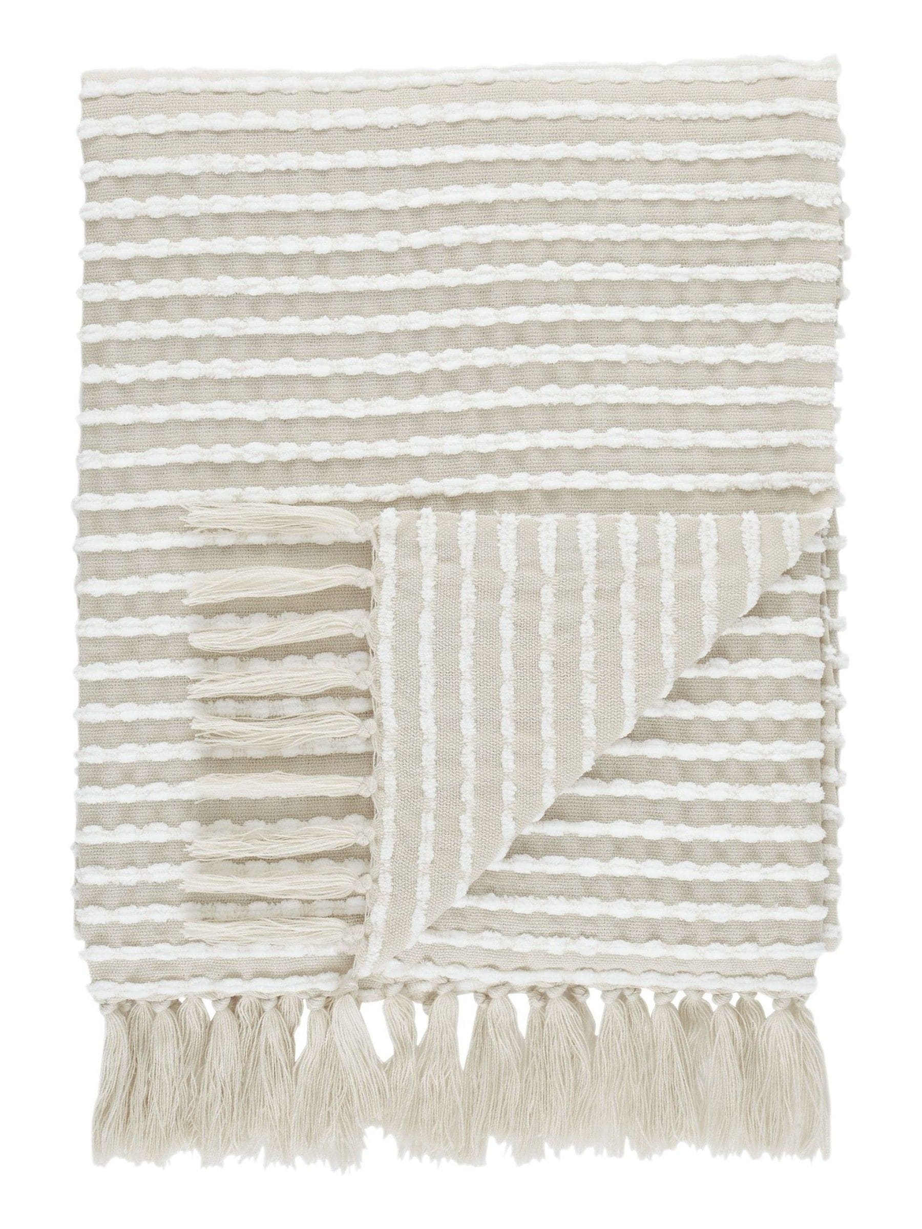 Catherine Lansfield Natural Stab Stitch Throw 150x125cm (British brand)