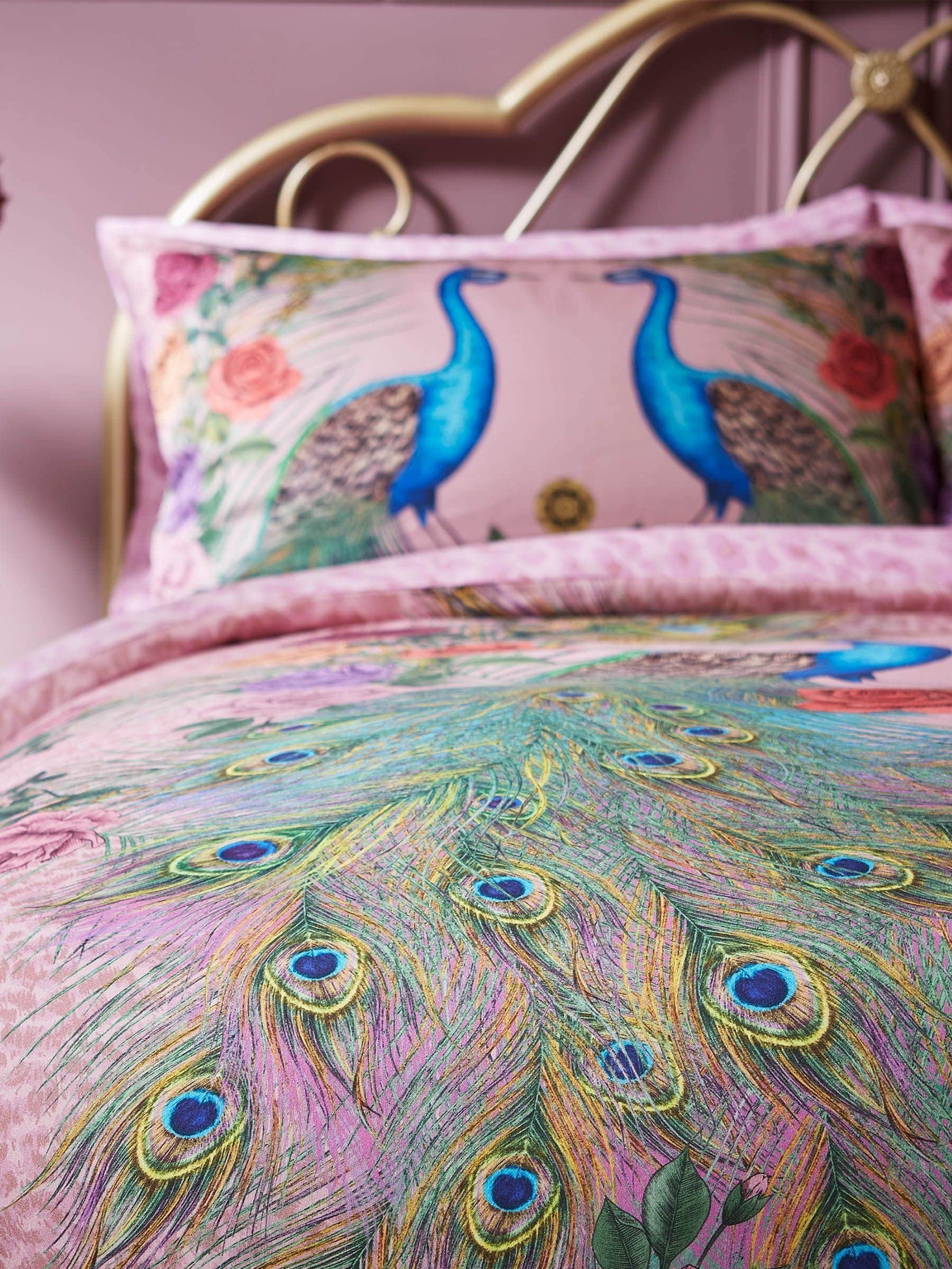 Matthew Williamson Pink Xanadu Peacock duvet cover set, imported from the UK