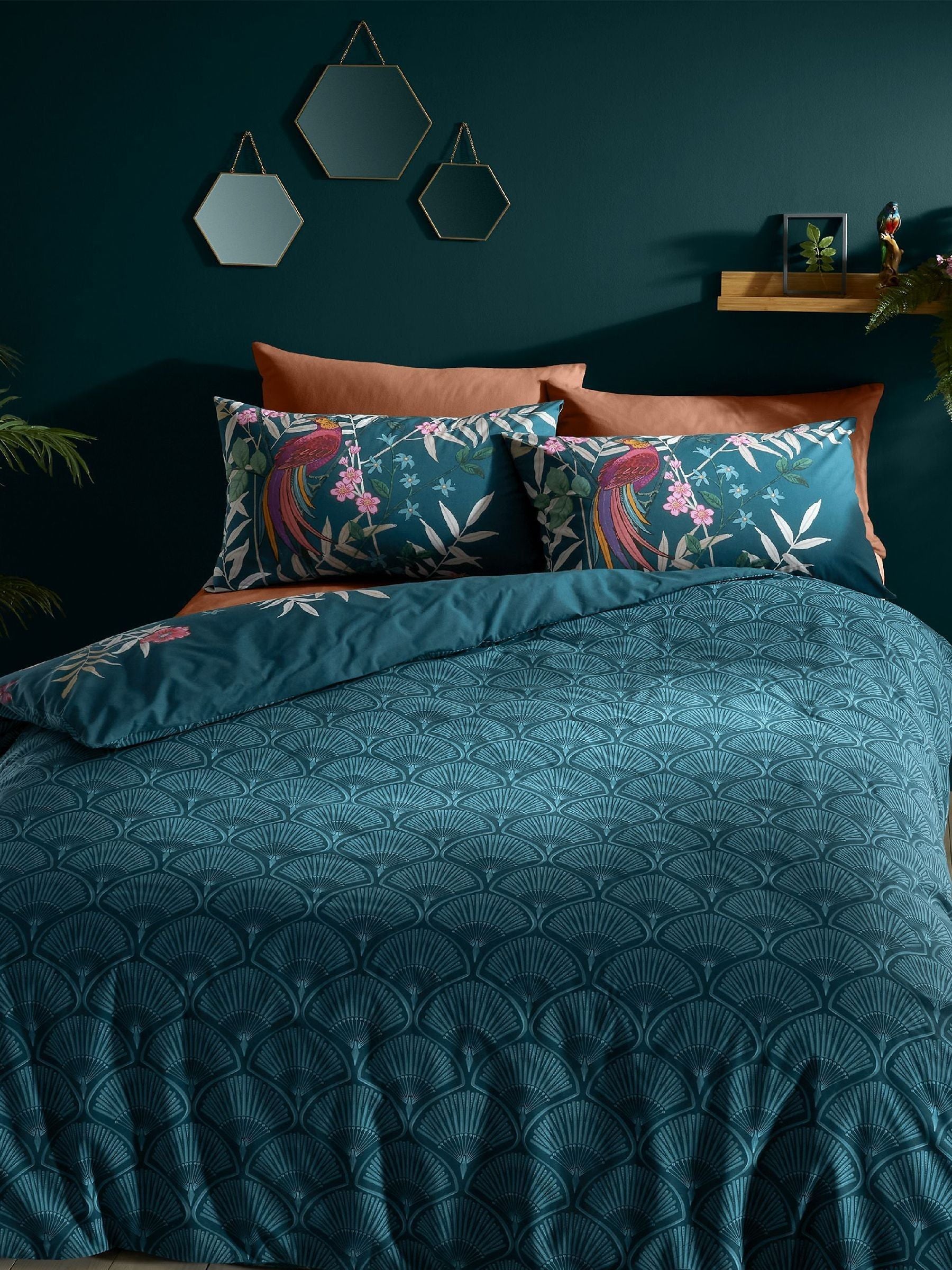 Catherine Lansfield green tropical floral birds duvet cover and pillowcase set - British product