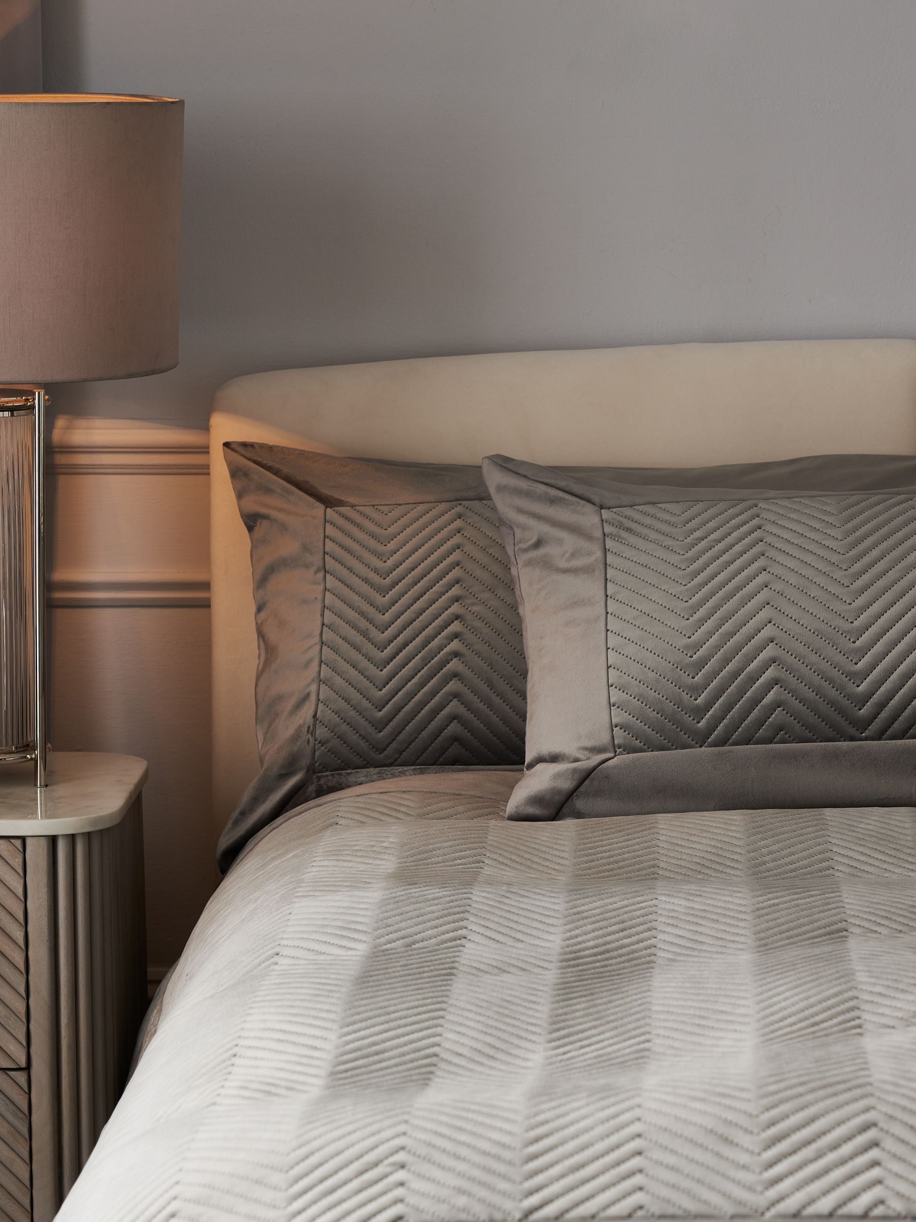 Madison charcoal grey quilted velvet duvet cover and pillowcase set - British product