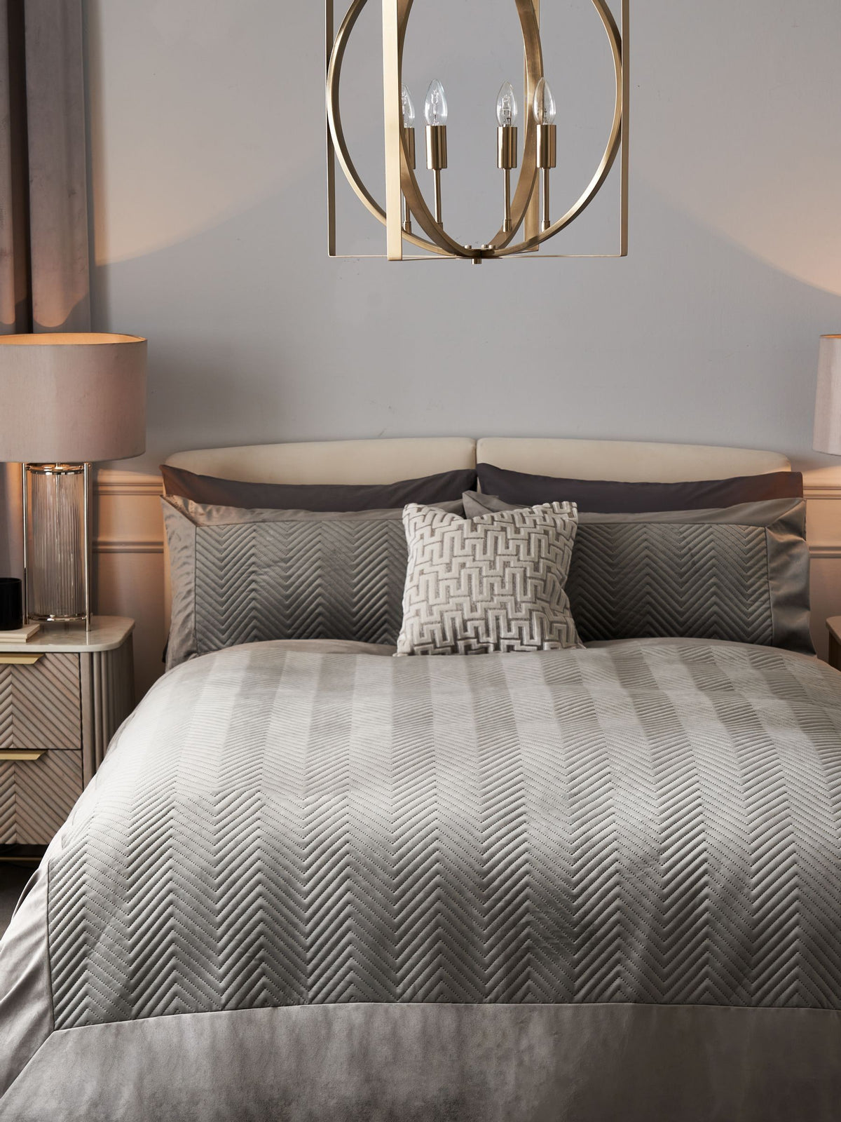 Madison charcoal grey quilted velvet duvet cover and pillowcase set - British product
