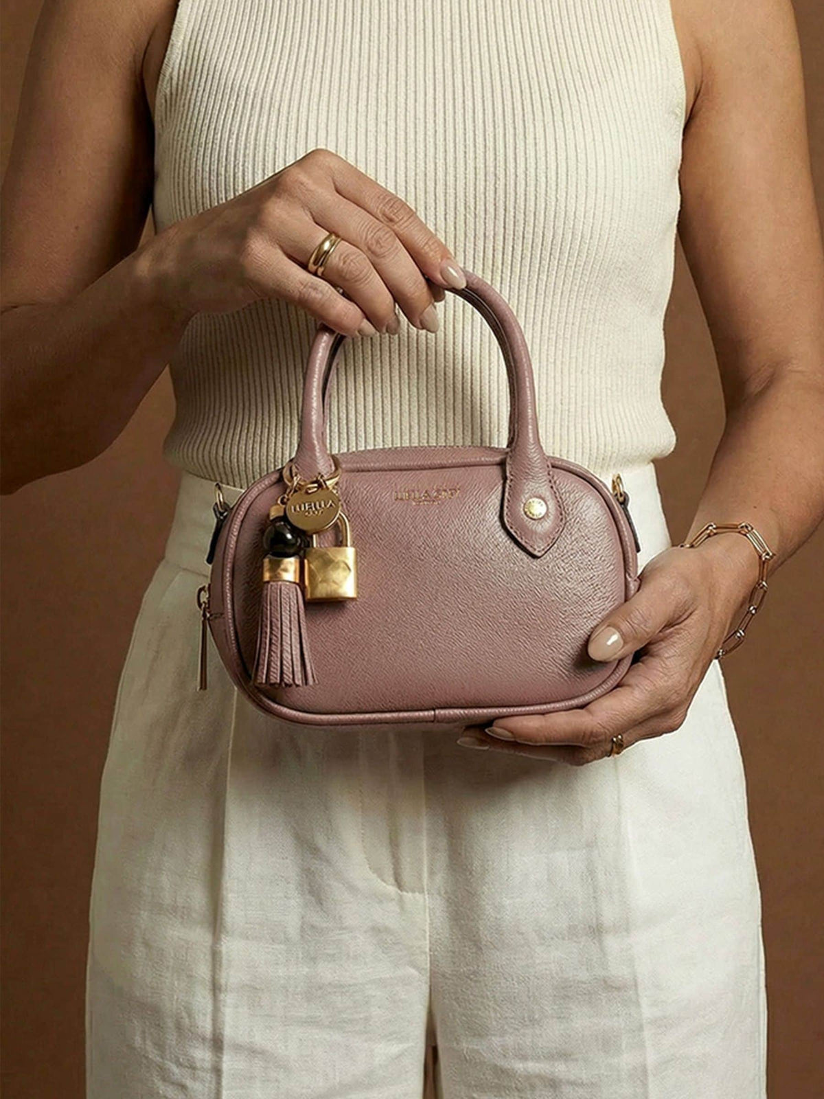 Luella Grey Ruthanna Mini Bowler Handbag in Tan Brown