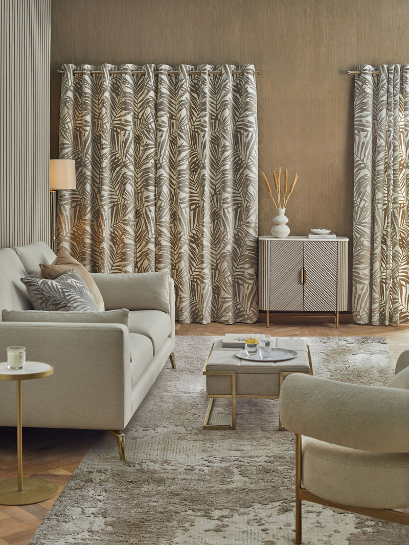 Natural Collection velvet palm leaf eyelet curtains, UK version