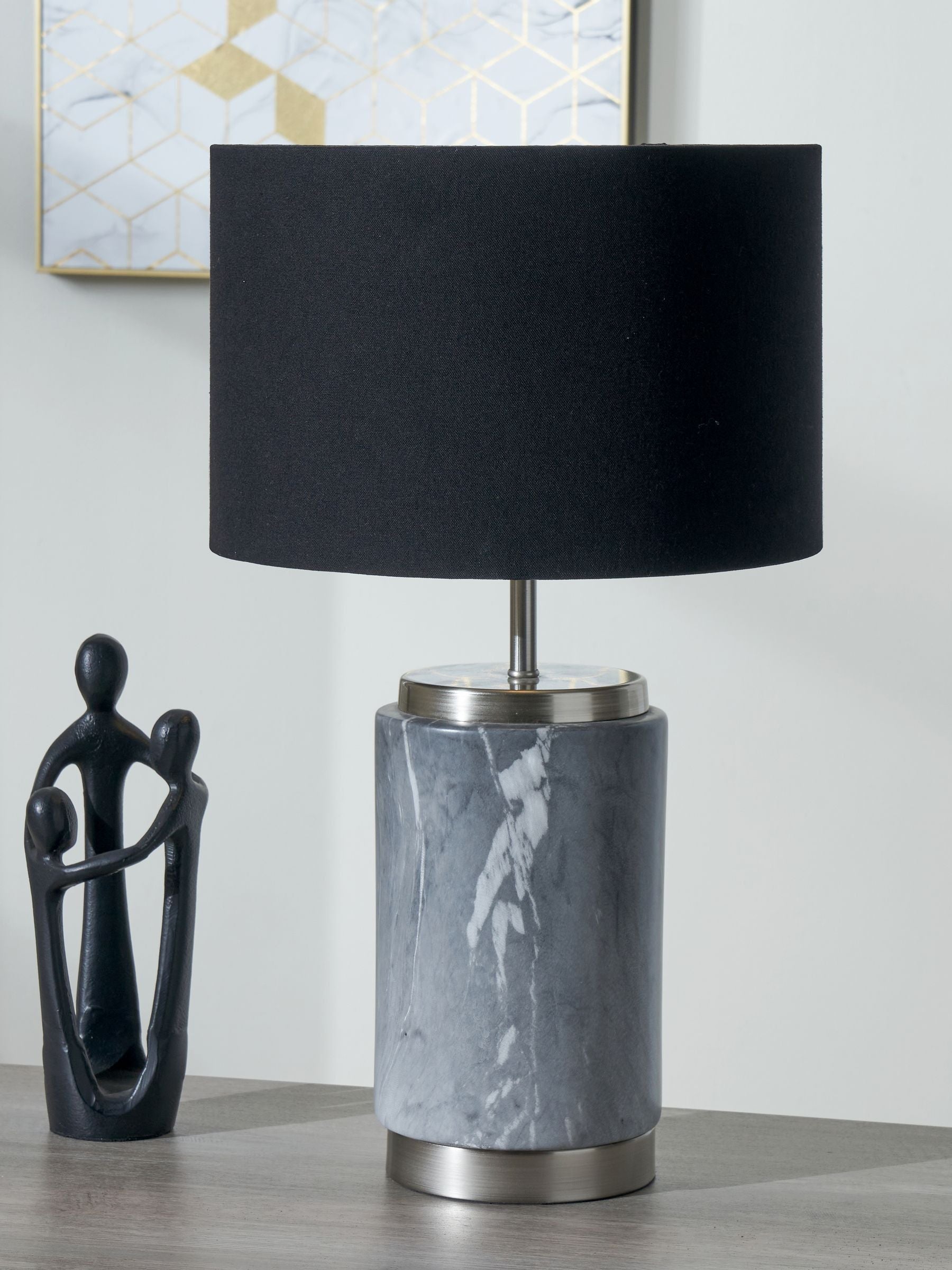 Pazifikgraue Marmor-Effekt Keramik Tischlampe 49cm, importiert aus Großbritannien