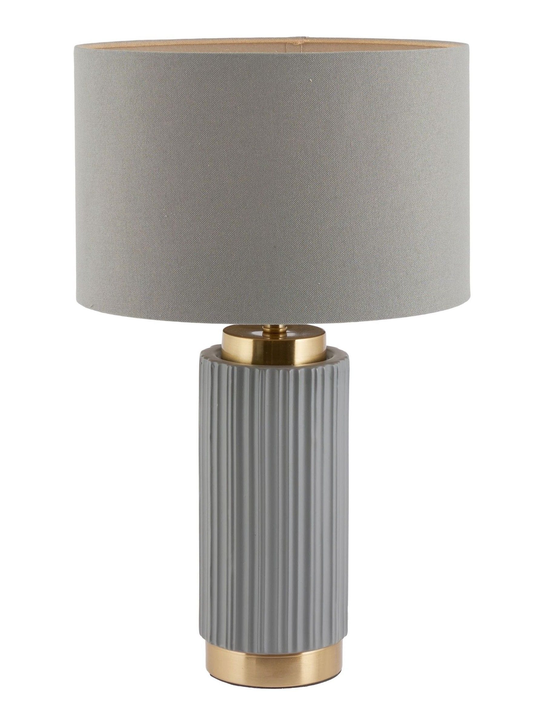 Pacific Grey ceramic table lamp with gold metal accents, imported from the UK