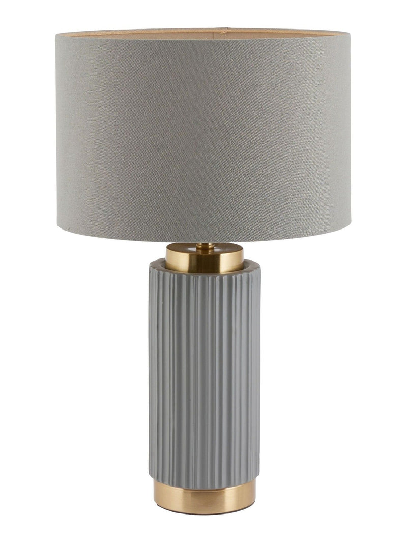 Pacific Grey ceramic table lamp with gold metal accents, imported from the UK
