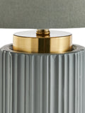 Pacific Grey ceramic table lamp with gold metal accents, imported from the UK