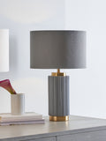 Pacific Grey ceramic table lamp with gold metal accents, imported from the UK