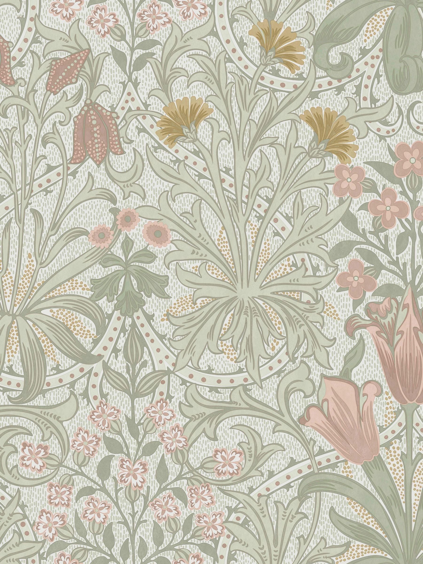 William Morris wallpaper sample Woodland Weeds Peony and Sage A4, UK version