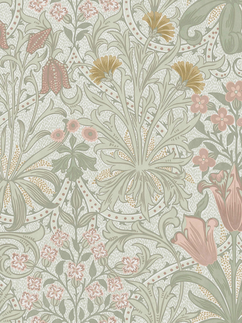 William Morris wallpaper sample Woodland Weeds Peony and Sage A4, UK version
