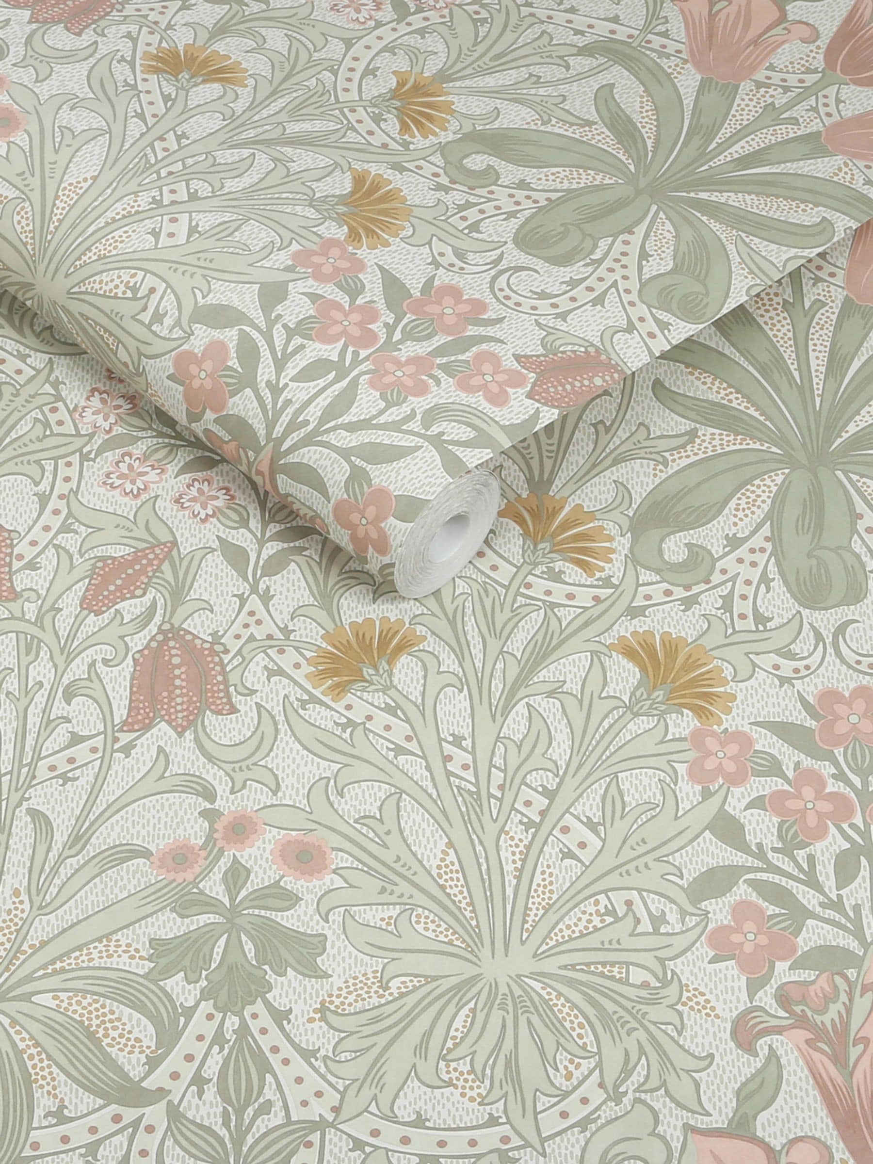William Morris wallpaper sample Woodland Weeds Peony and Sage A4, UK version