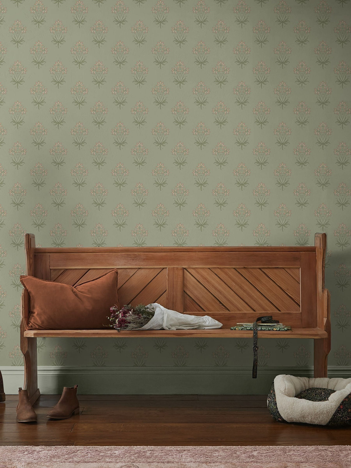 William Morris Hyacinth Flower Wallpaper Sample Peony & Sage A4