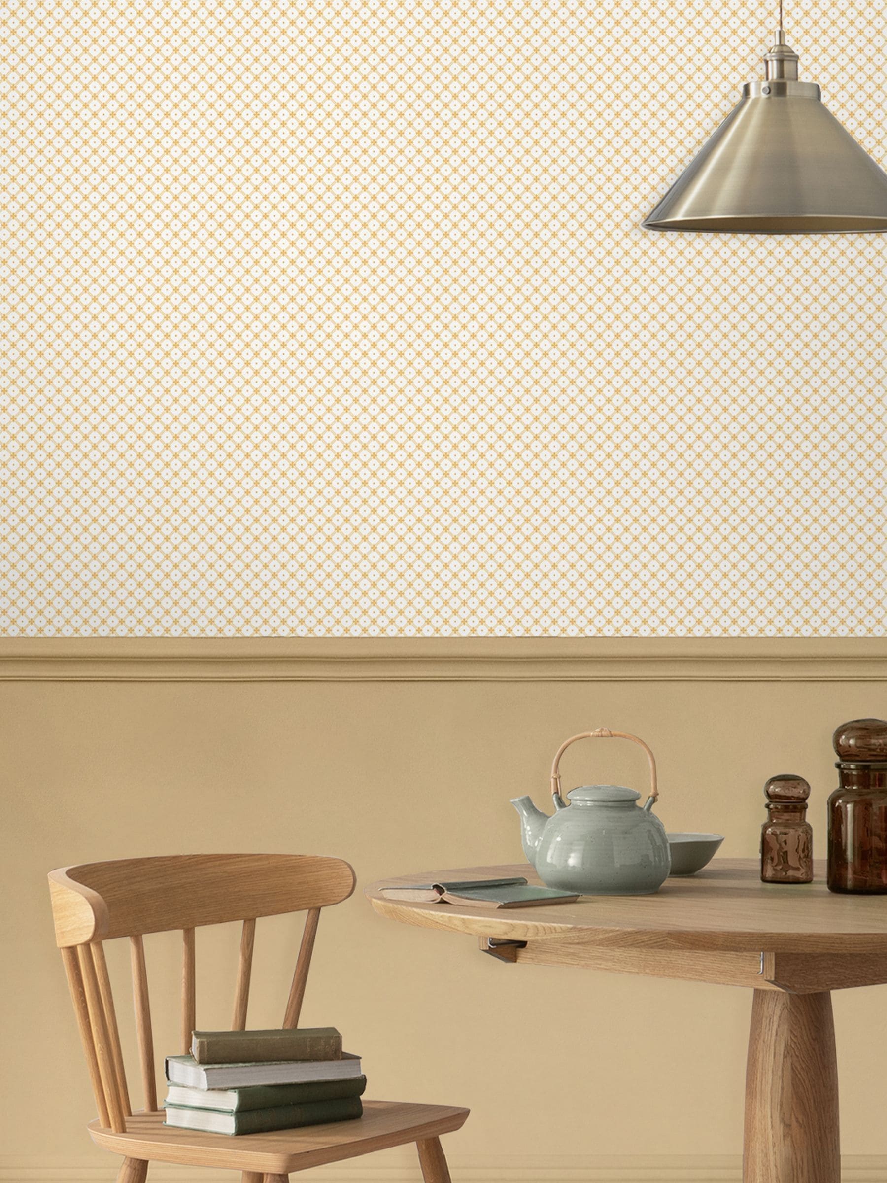 Laura Ashley Pale Ochre Yellow Wickerwork wallpaper 10m (British brand)