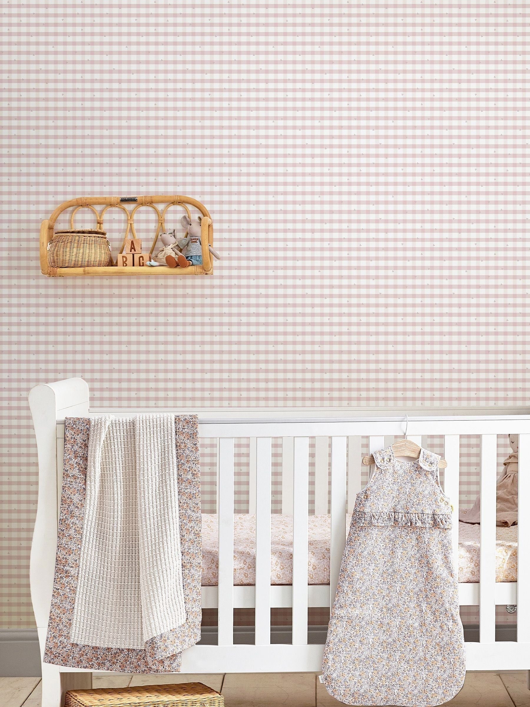 Laura Ashley wallpaper sample Pale Amethyst Purple Gingham A4, UK version