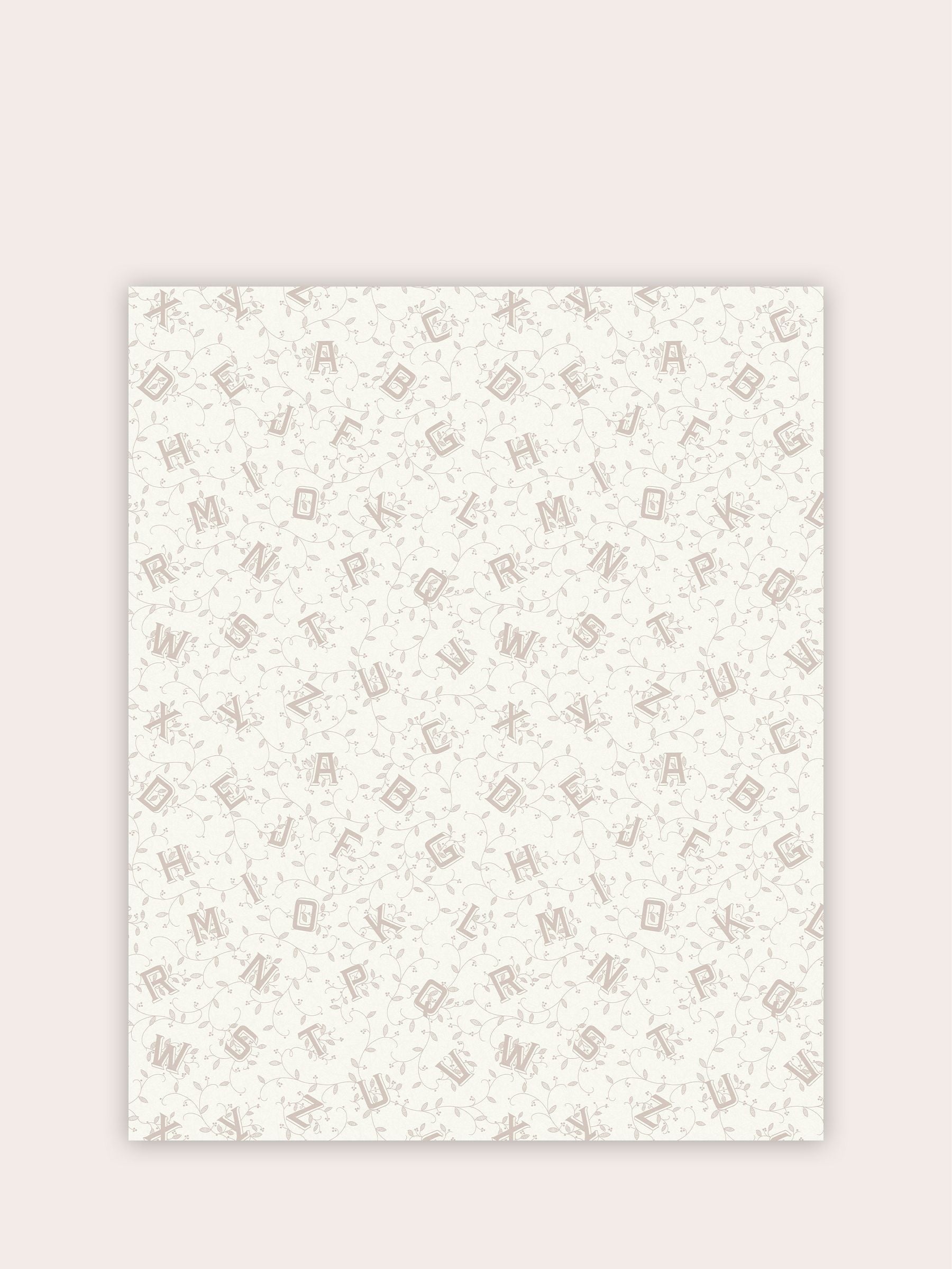 Laura Ashley Dove Grey Alphabet A4 wallpaper sample (British brand)