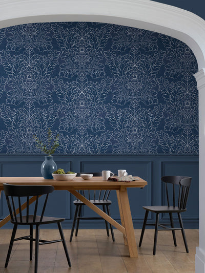 Next Laura Ashley Silchester Midnight Seaspray Blue Wallpaper Sample A4- Buy online at McGrocer
