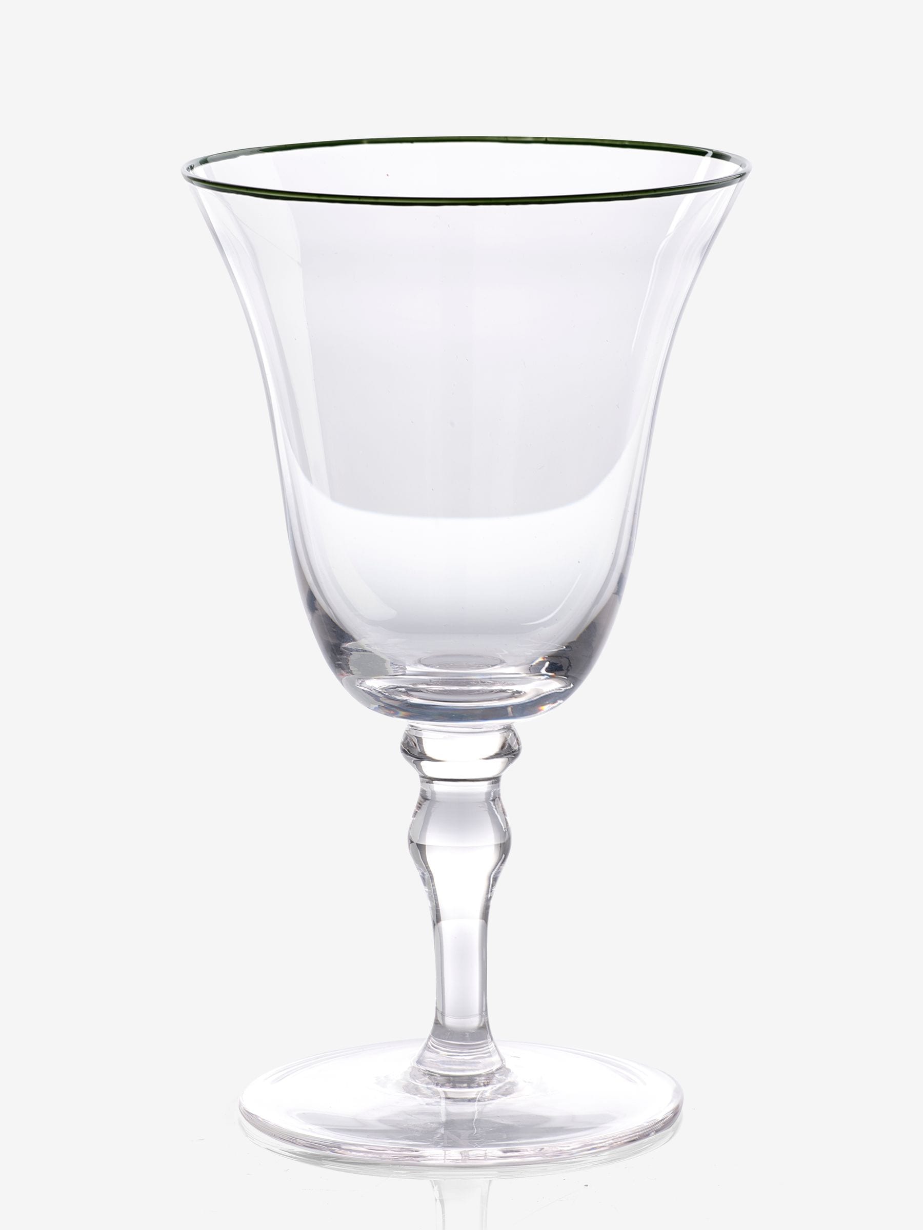 Nina Campbell Meadow wine glasses clear with green rim set of 4, imported from the UK
